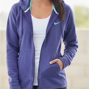 Nike Women Dri Fit Athletic Running Jacket Sz S Purple Hood Zip Up Drawstring